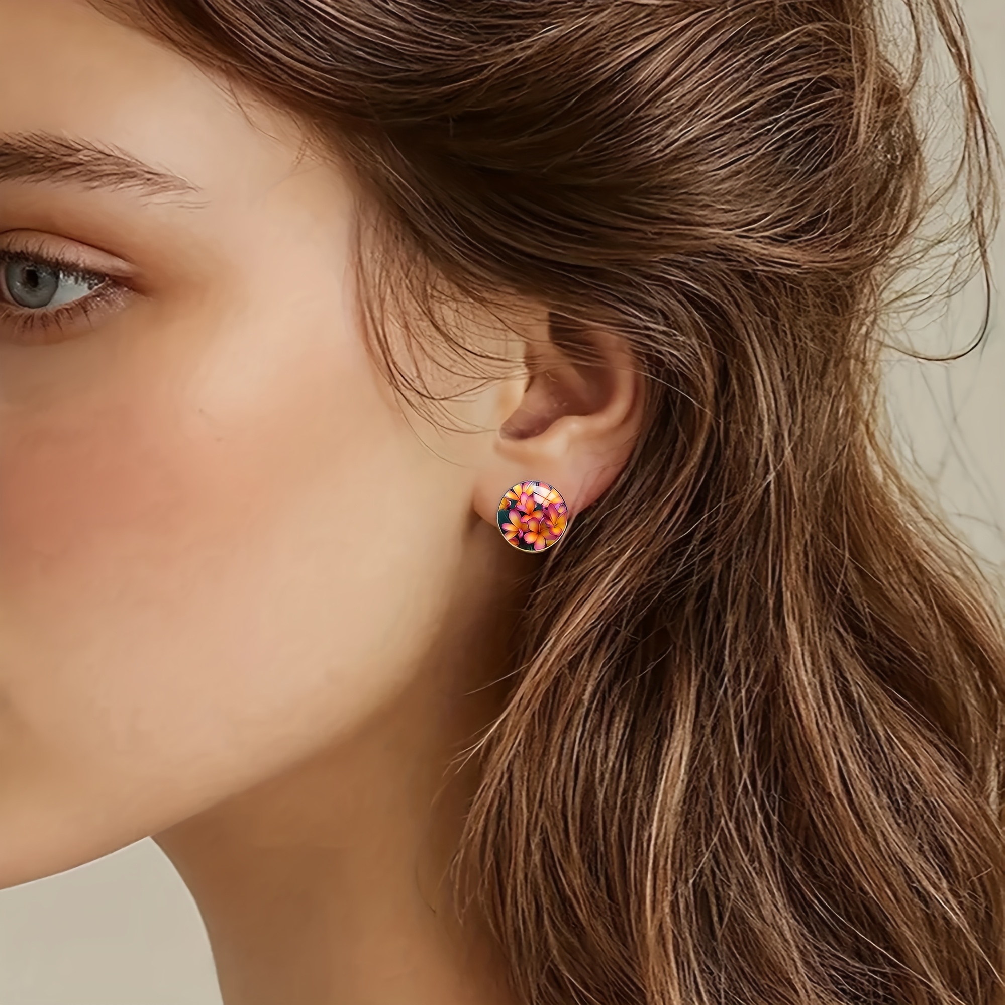 Tropical Plumeria Stainless Steel Ear Studs, Unisex
